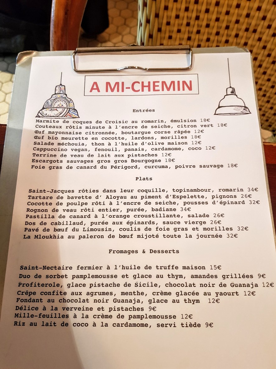 restaurant A MI-CHEMIN Paris 14 ème menu 1