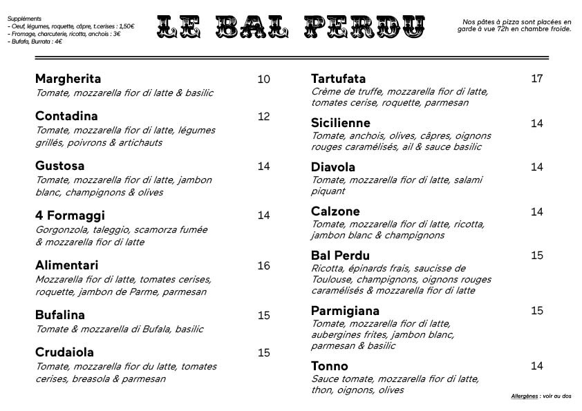 Le Bal Perdu menu 2