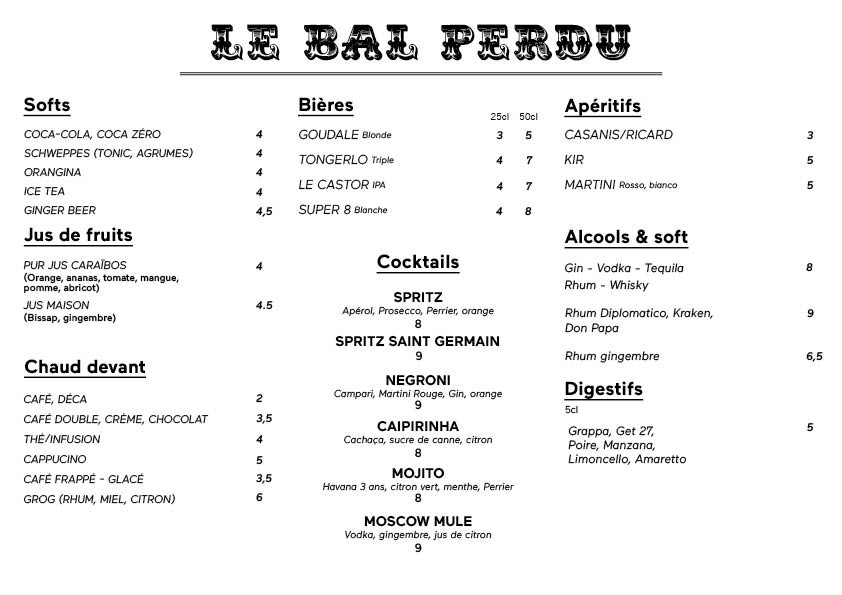 Le Bal Perdu menu 3