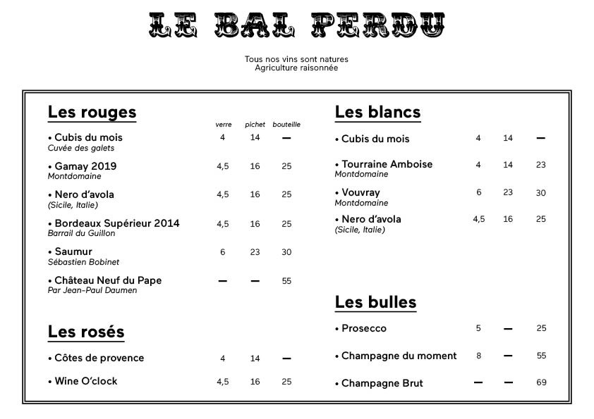 Le Bal Perdu menu 4