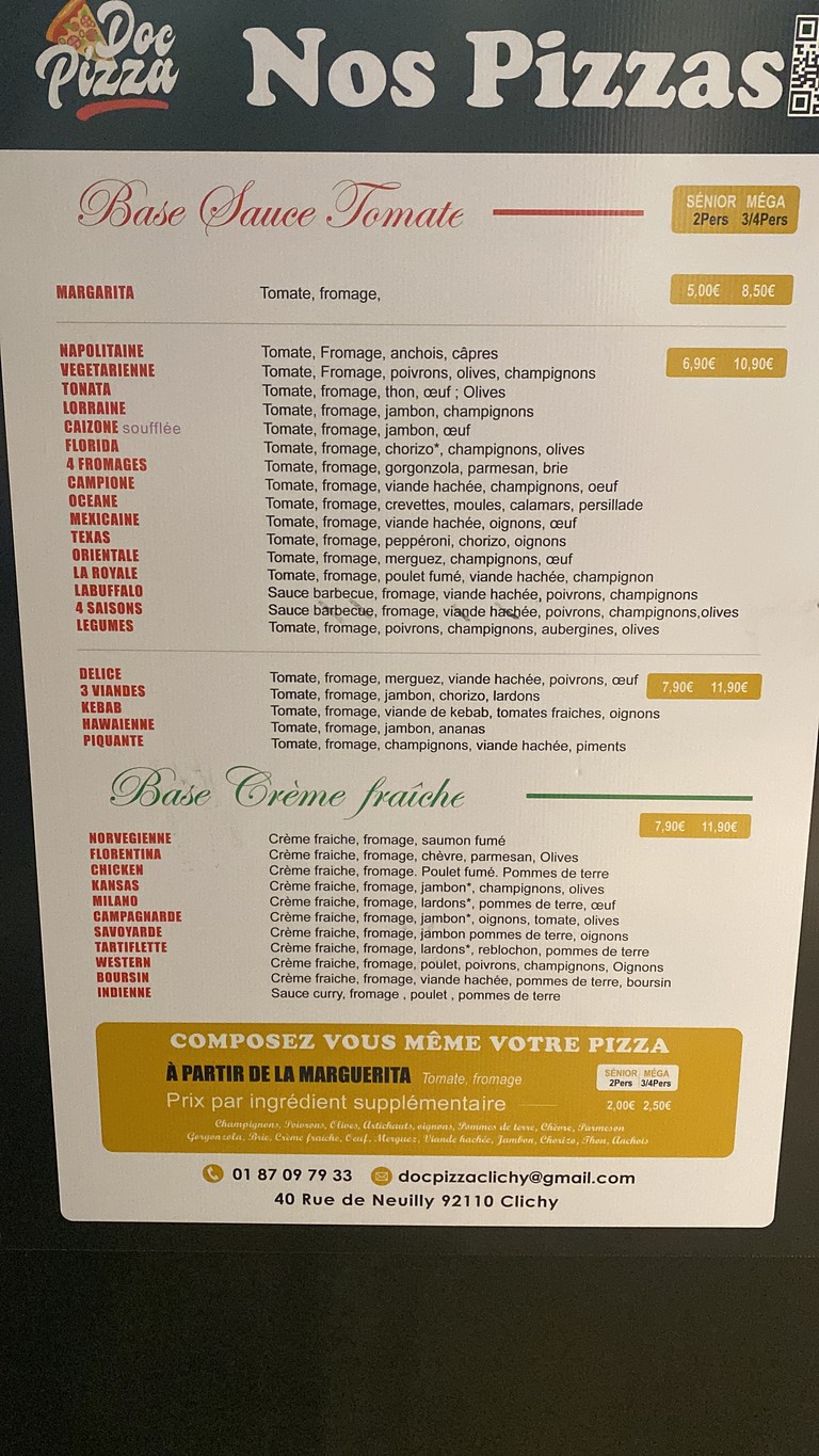 Doc pizza menu 1