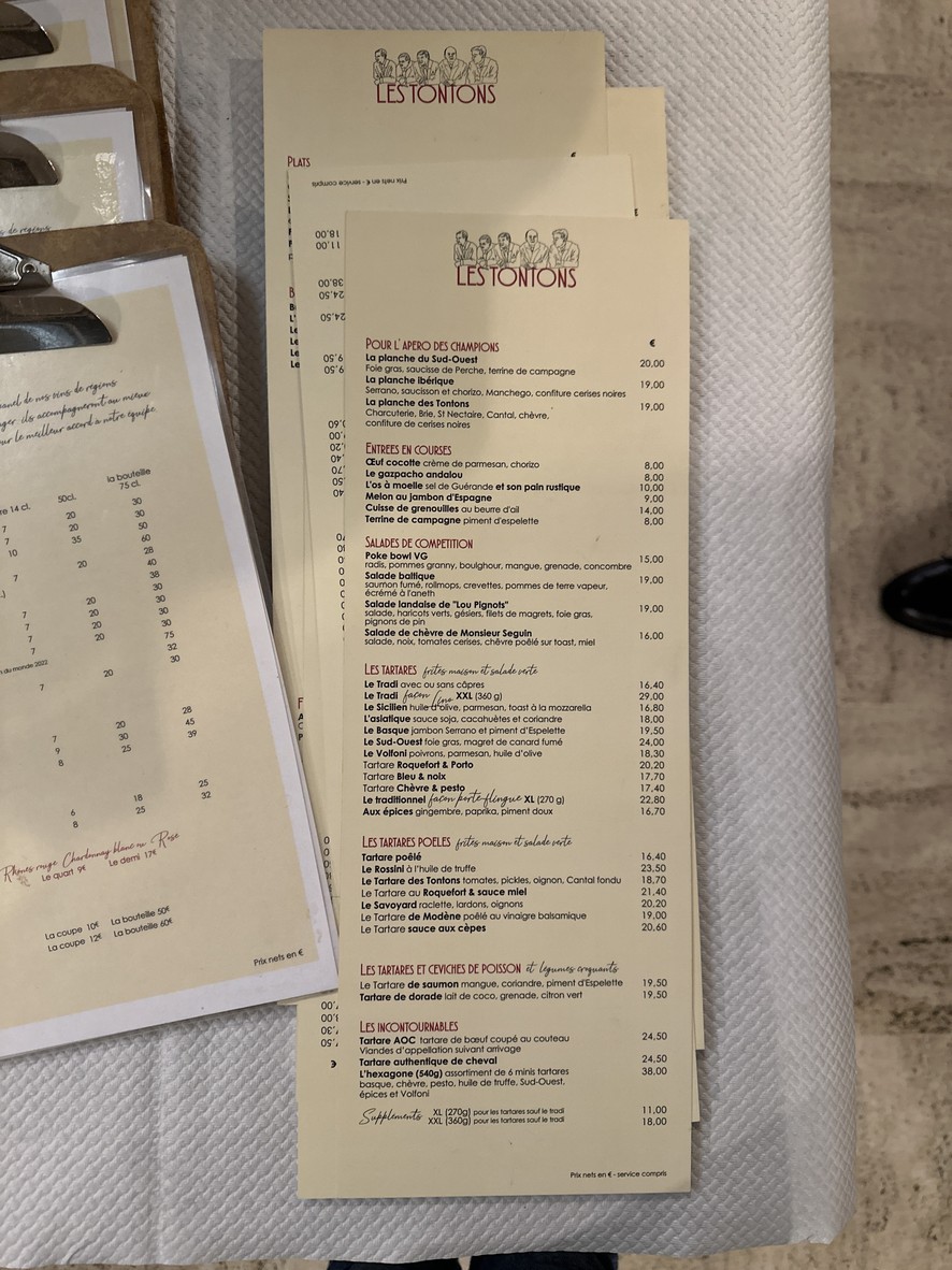 Restaurant Les Tontons menu 1