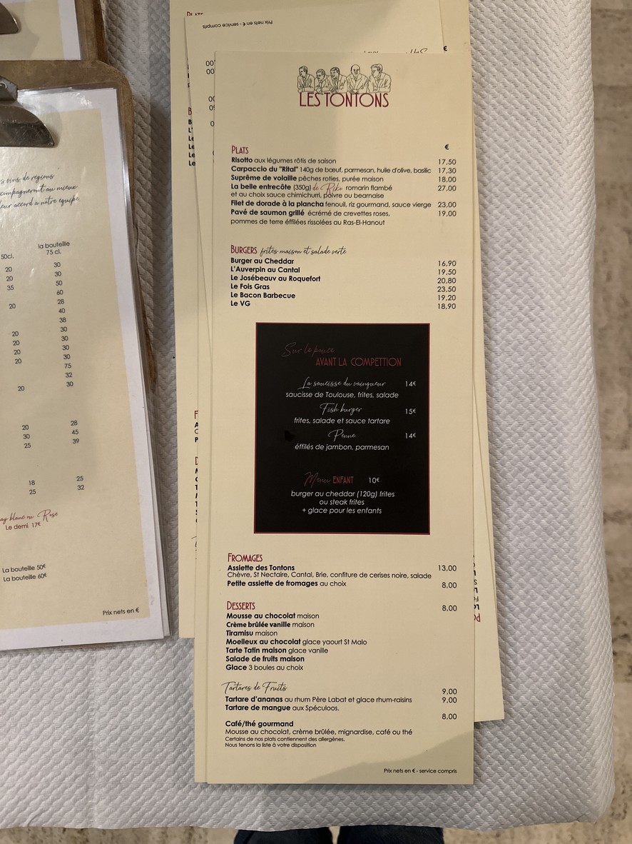 Restaurant Les Tontons menu 2