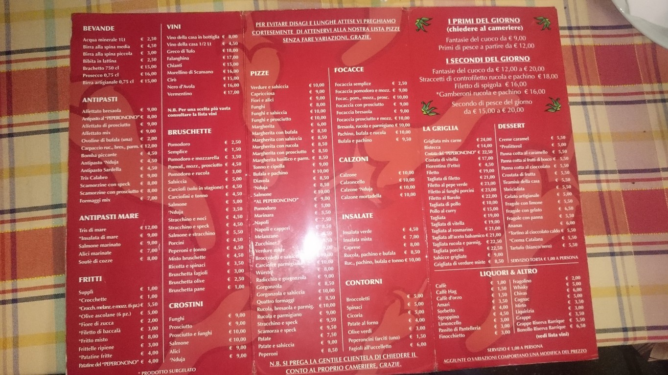Al Peperoncino menu 1