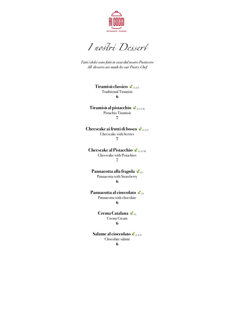 Ristorante Pizzeria Ai Cocci menu 8