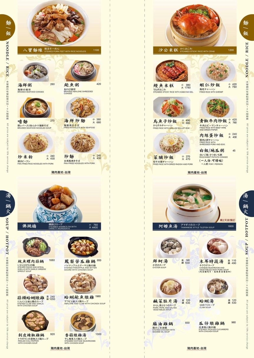 Qīngyè Táiwān liàolǐ (chuàngshǐ diàn), 1964 nián chuànglì menu 1