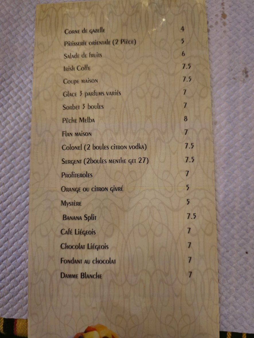 La Couscoussière de Fontenay menu 2