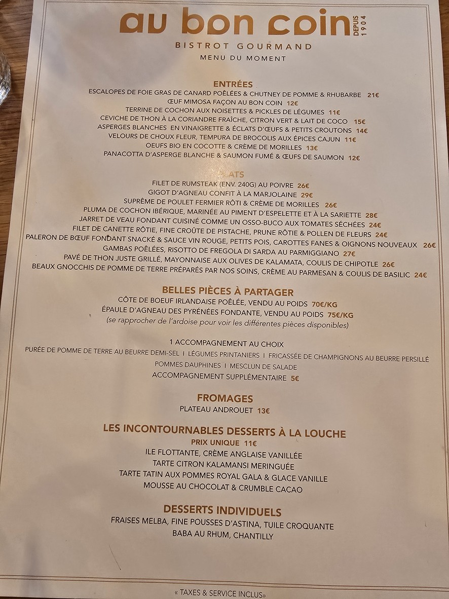 Au Bon Coin menu 1