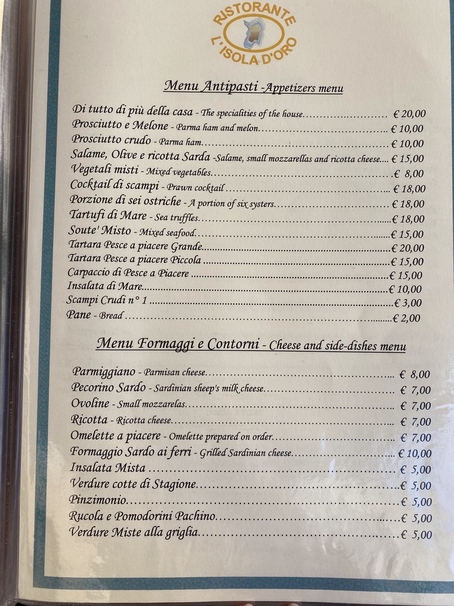 L'Isola d'Oro menu 1