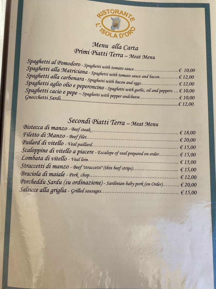 L'Isola d'Oro menu 2