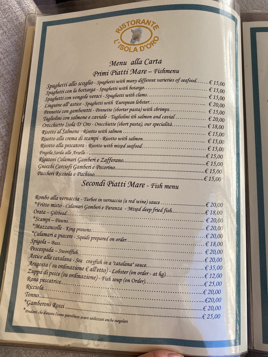 L'Isola d'Oro menu 3