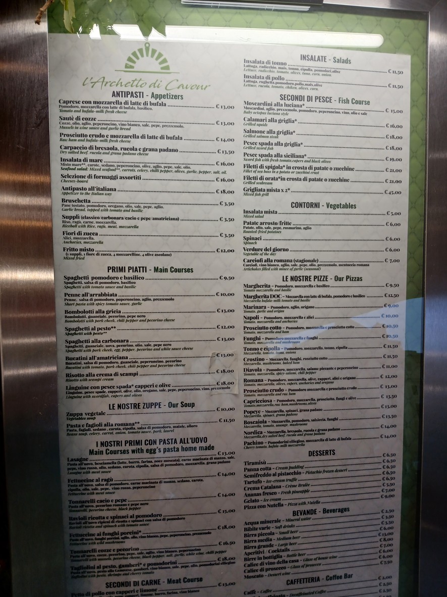L'Archetto di Cavour menu 1