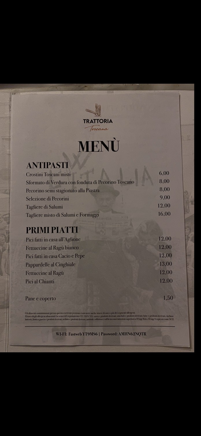 Trattoria Toscana Roma menu 1
