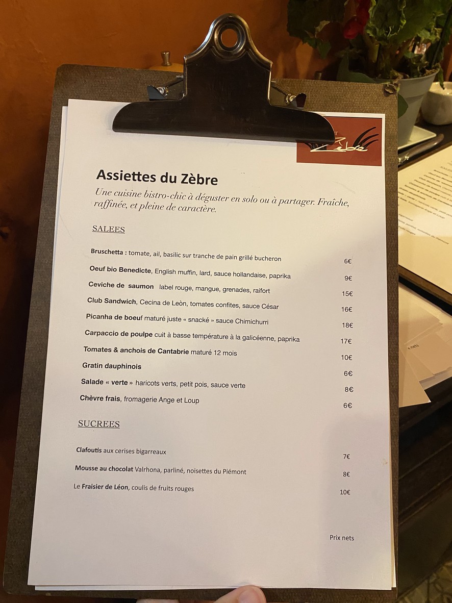 Zèbre menu 1