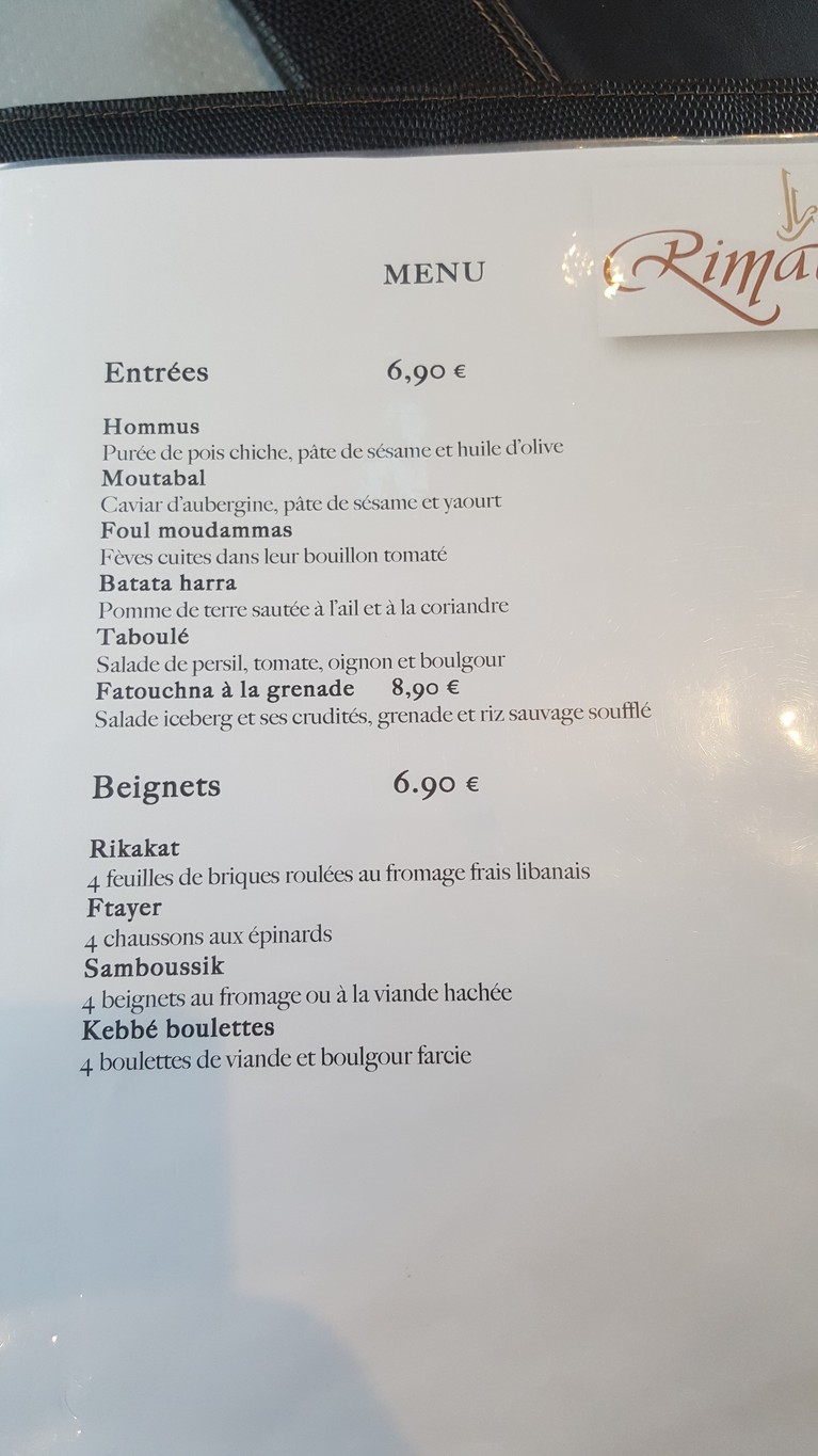 Rimal Paris: L'Atelier menu 1
