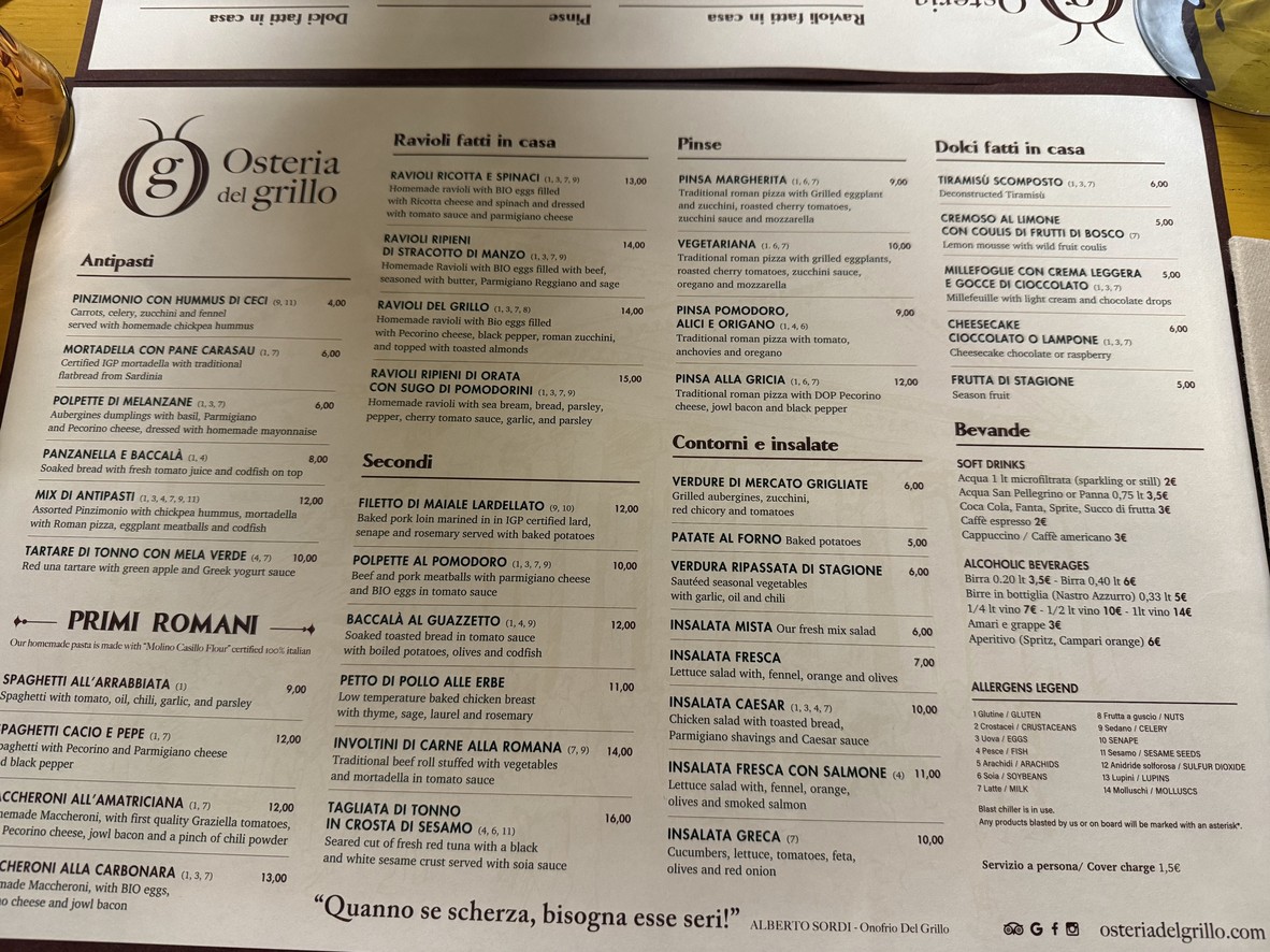 Osteria del Grillo al Pantheon menu 1