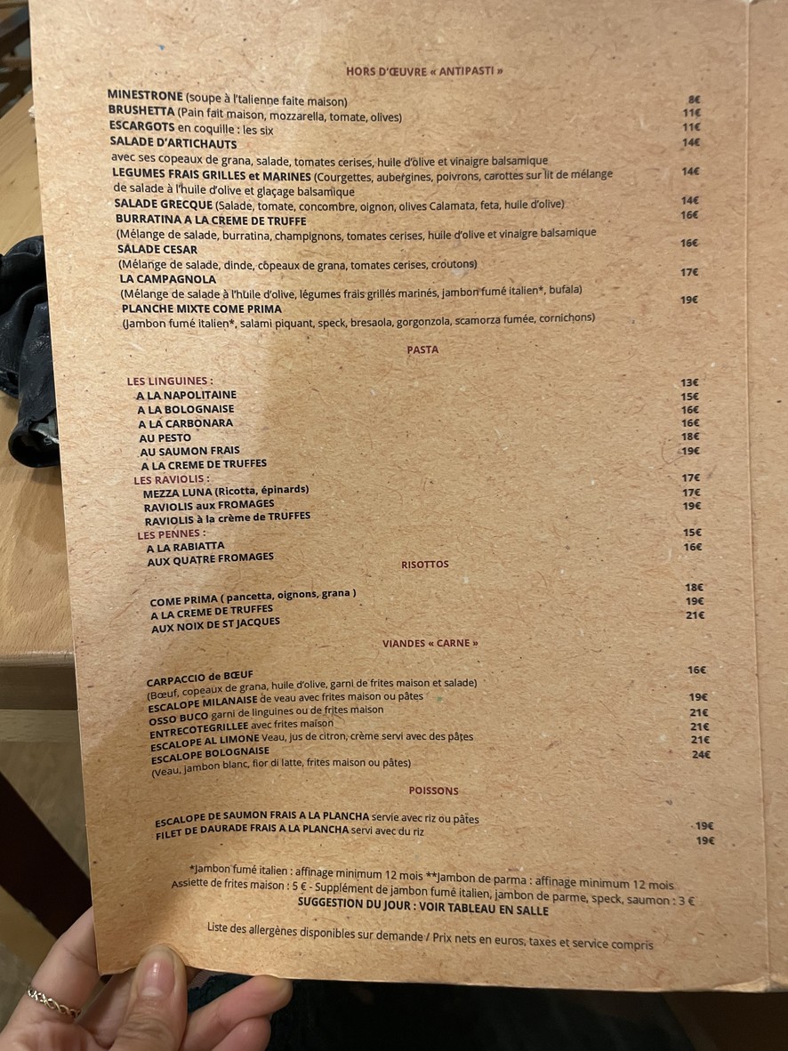 COME PRIMA by OSKIAN Restaurant Italien Paris 1 menu 2