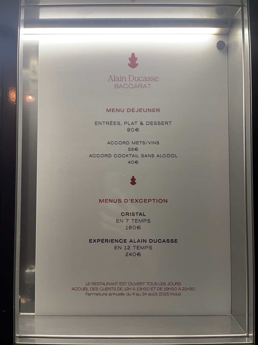 Ducasse Baccarat menu 1
