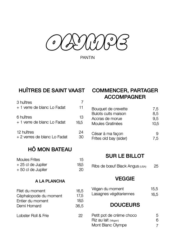 Olympe menu 1