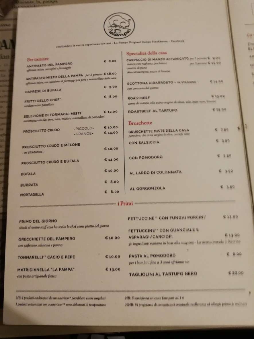 La Pampa menu 1