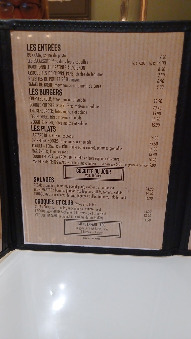 Ma Cocotte du Faubourg menu 2