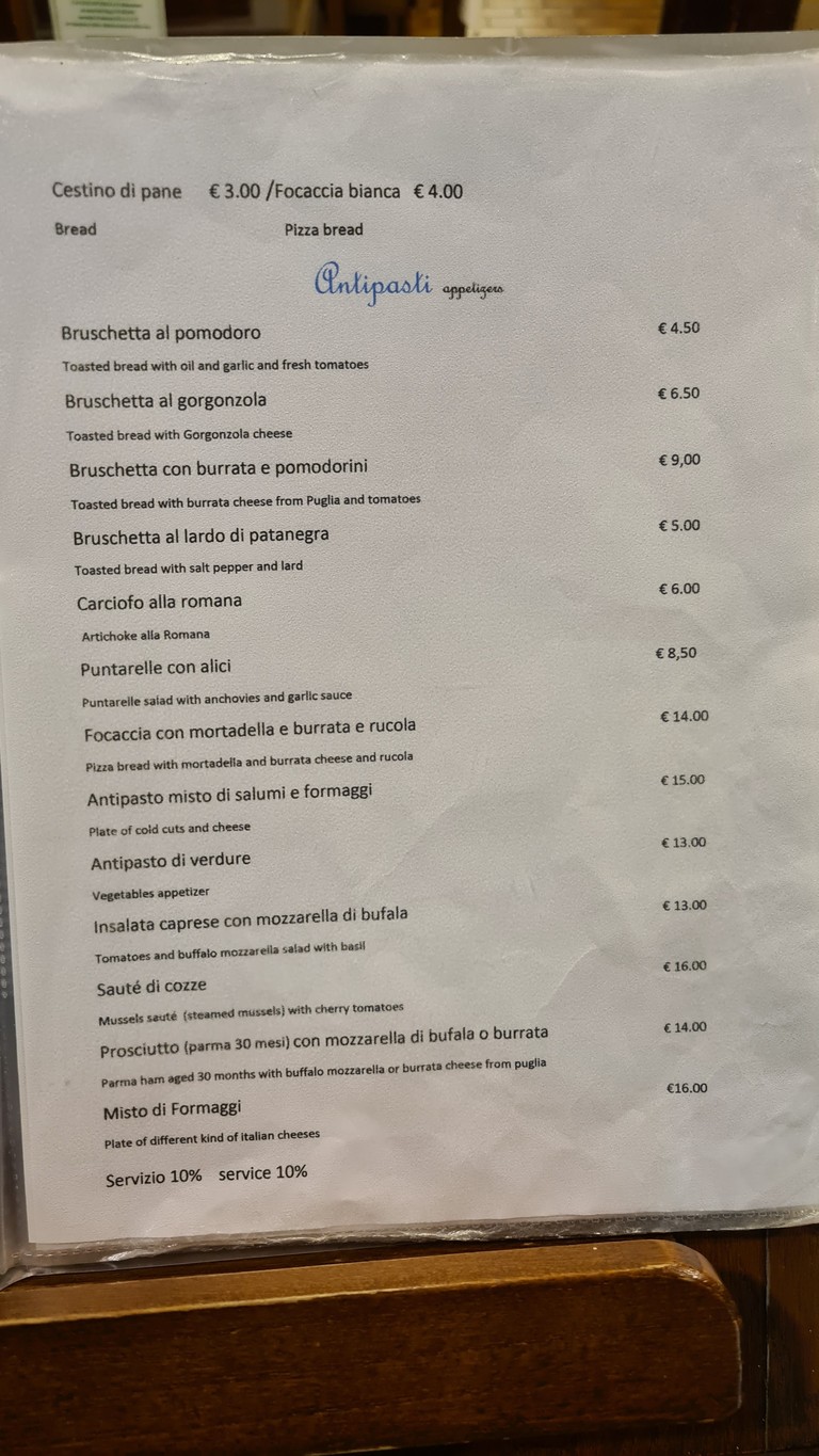 Hostaria Farnese menu 2