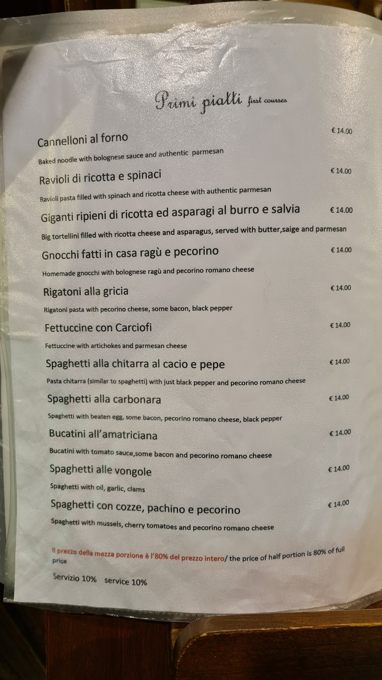 Hostaria Farnese menu 3