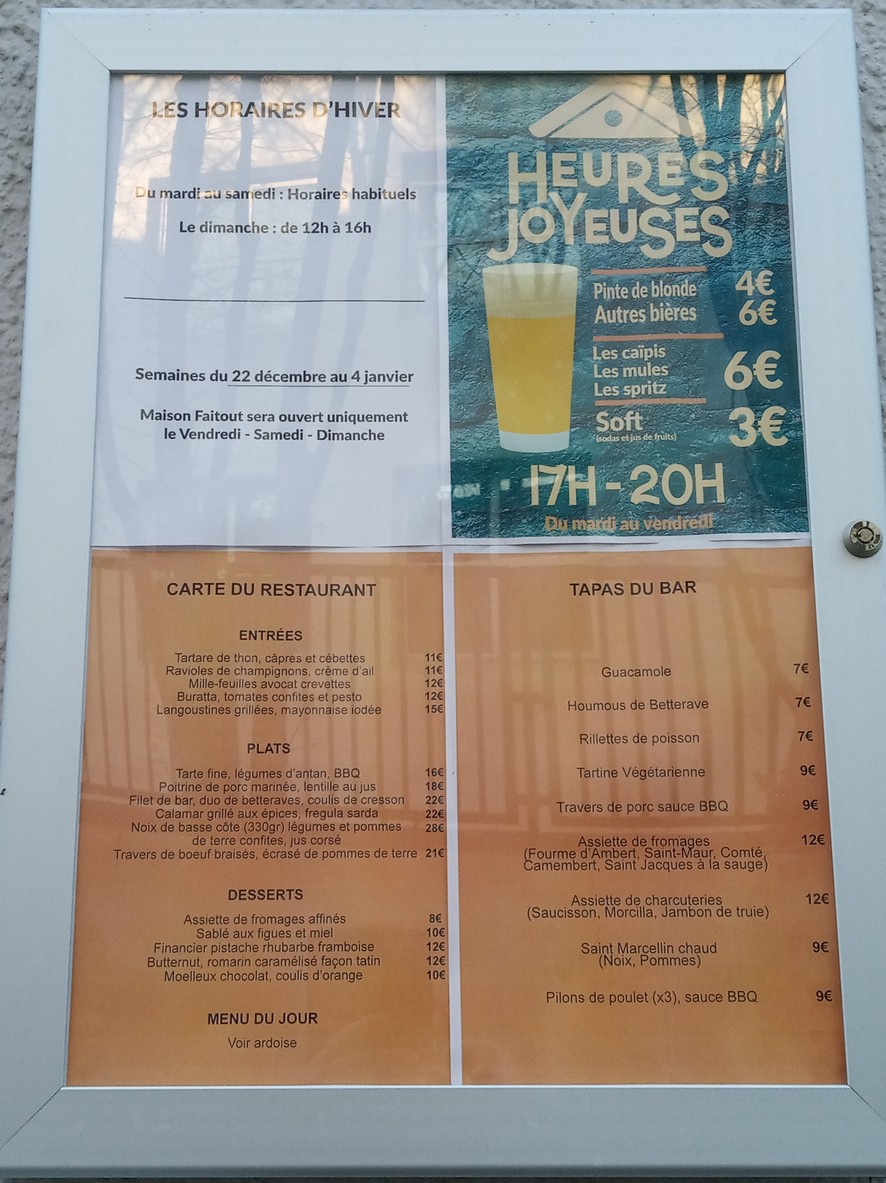 Maison Faitout menu 1