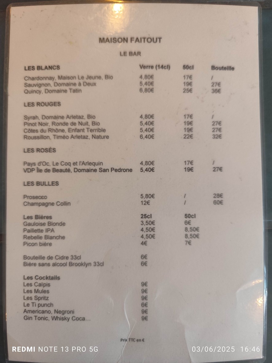 Maison Faitout menu 2