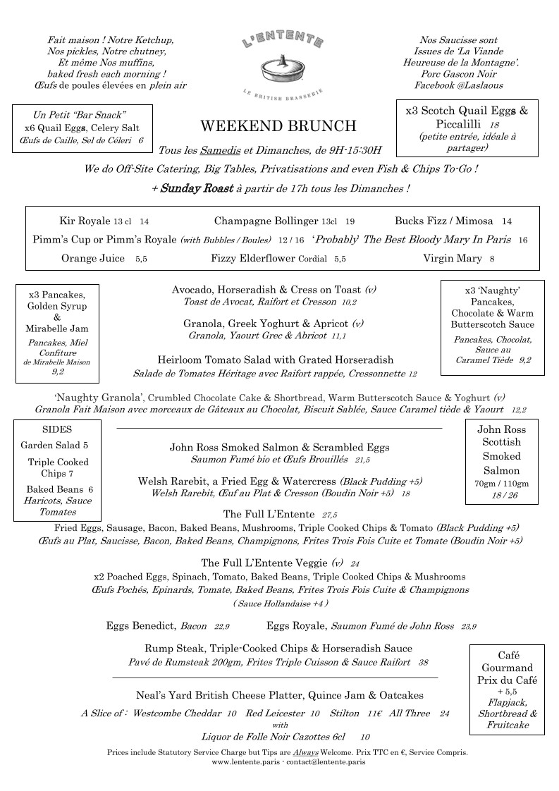 L'Entente, Le British Brasserie menu 1