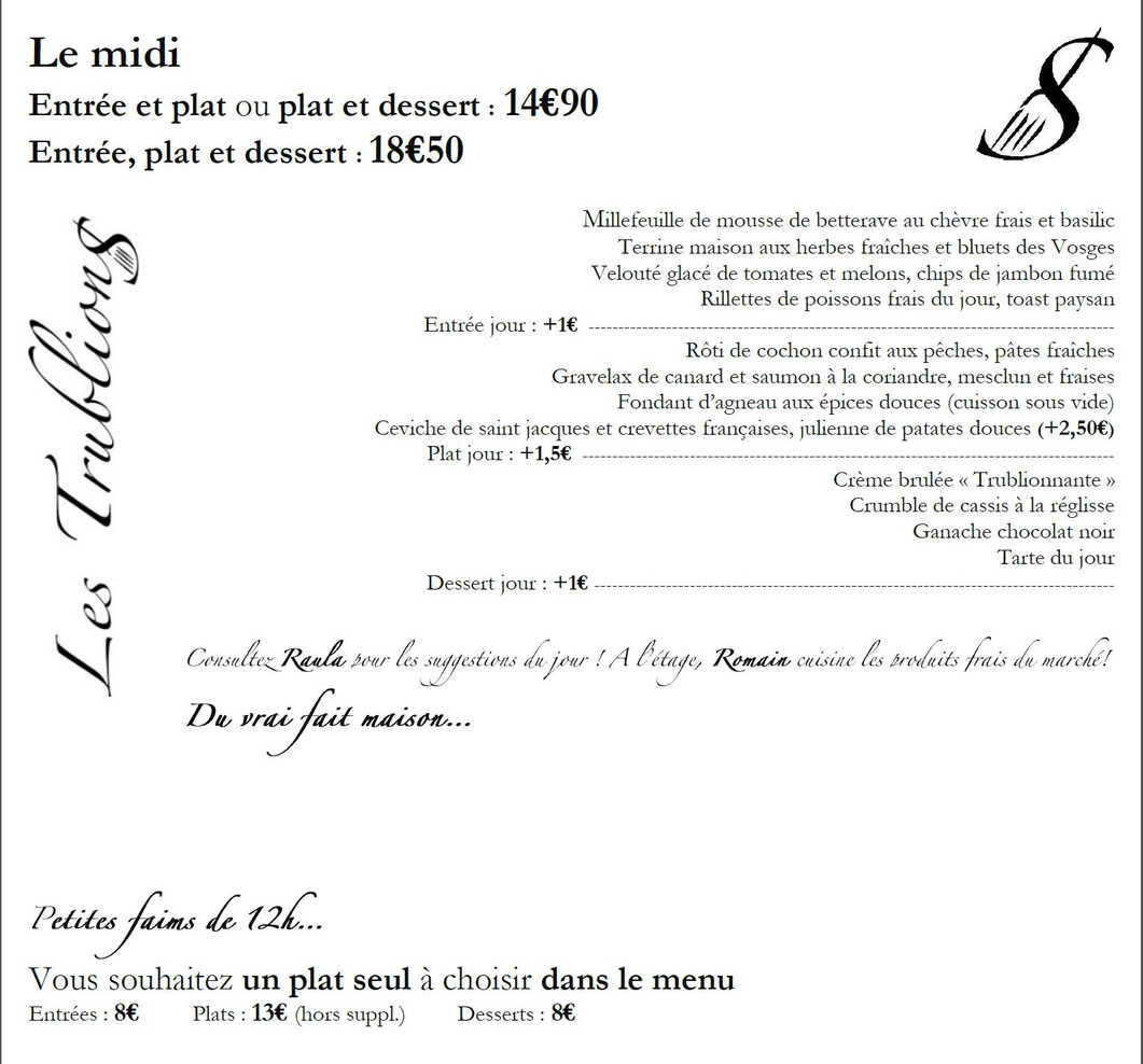 les Trublions menu 1