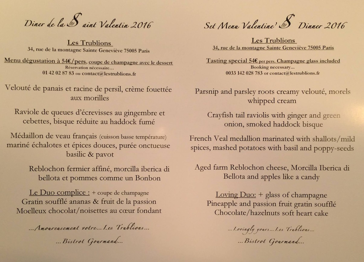les Trublions menu 2