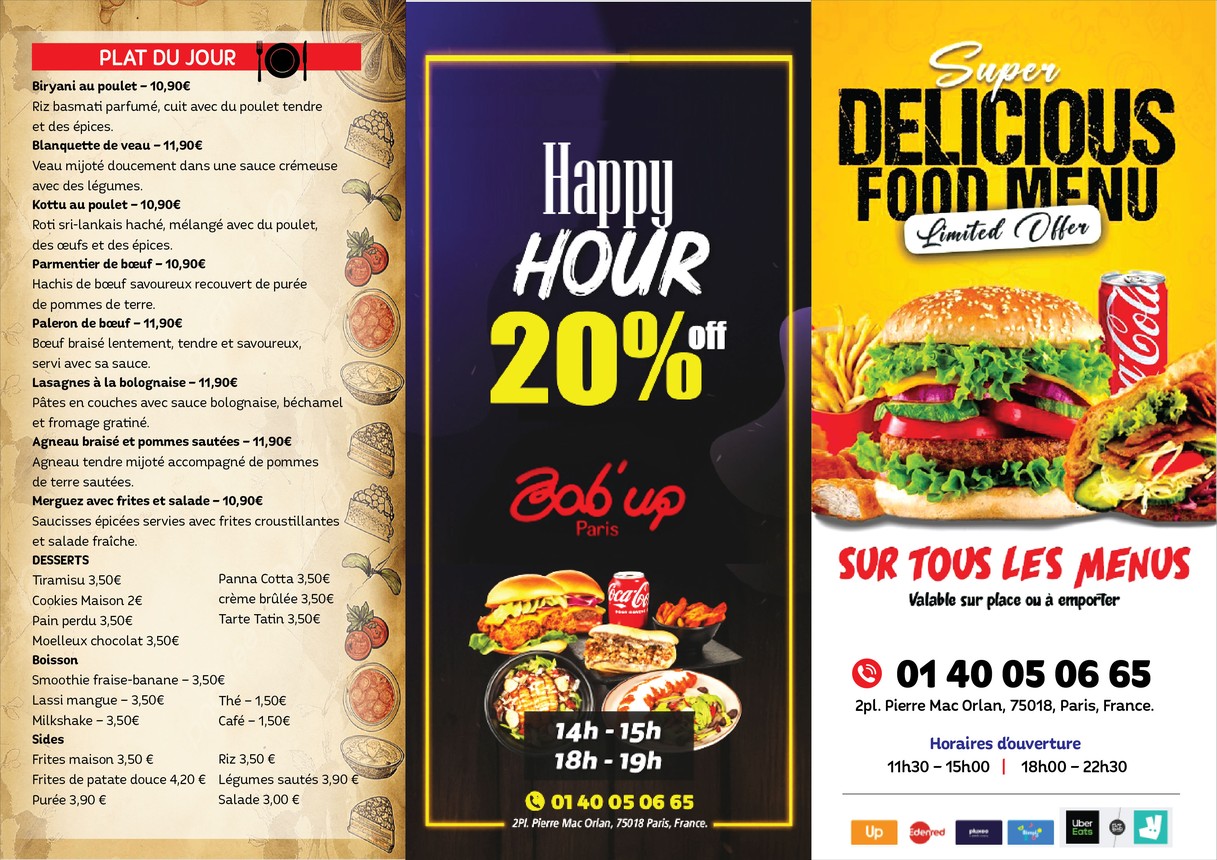 BAB'UP PARIS menu 1
