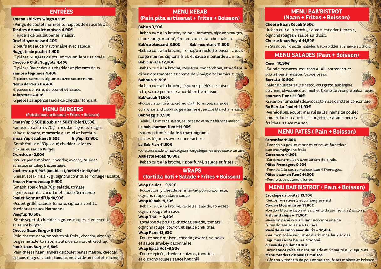 BAB'UP PARIS menu 2