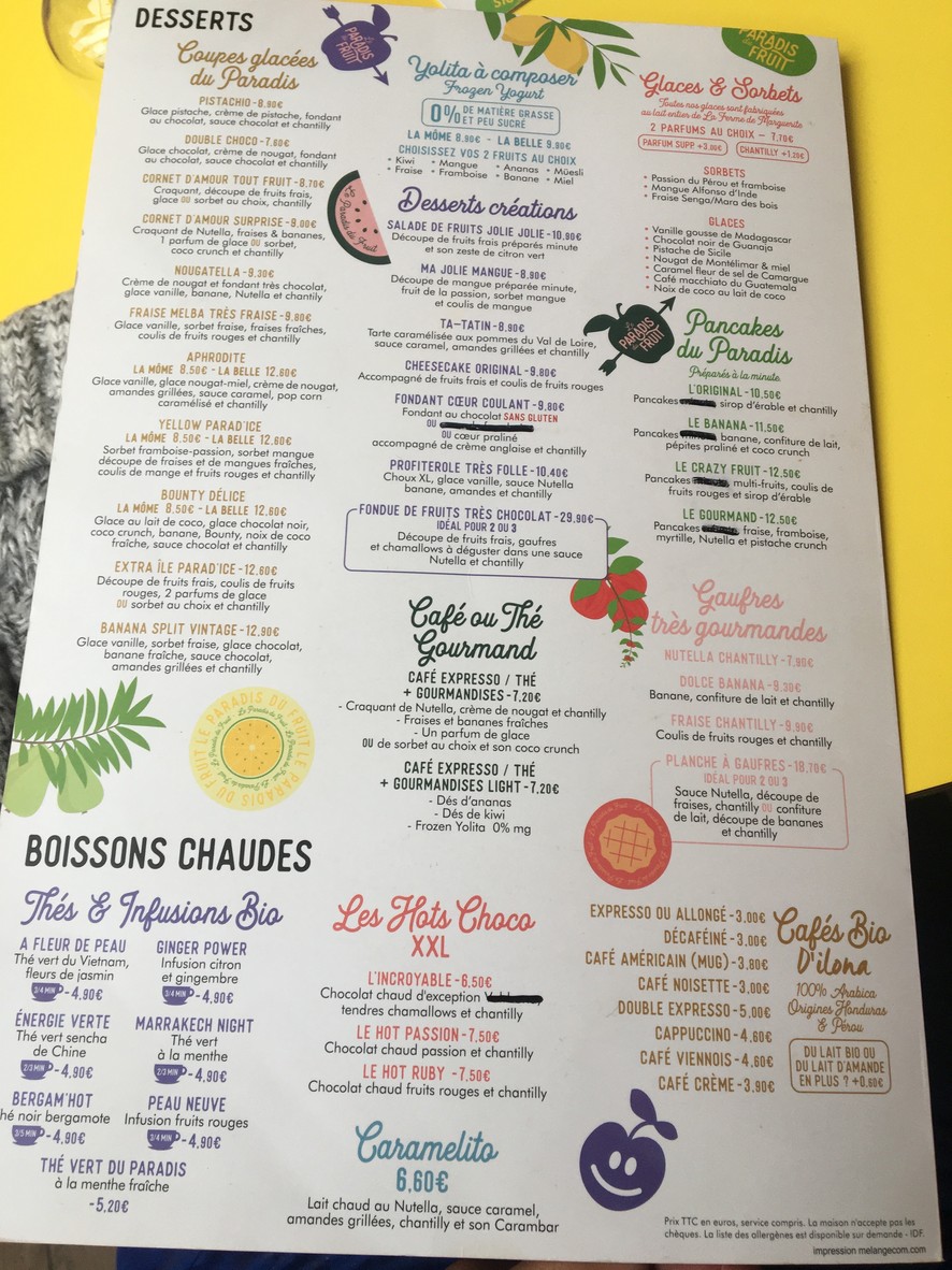 Le Paradis du Fruit menu 3