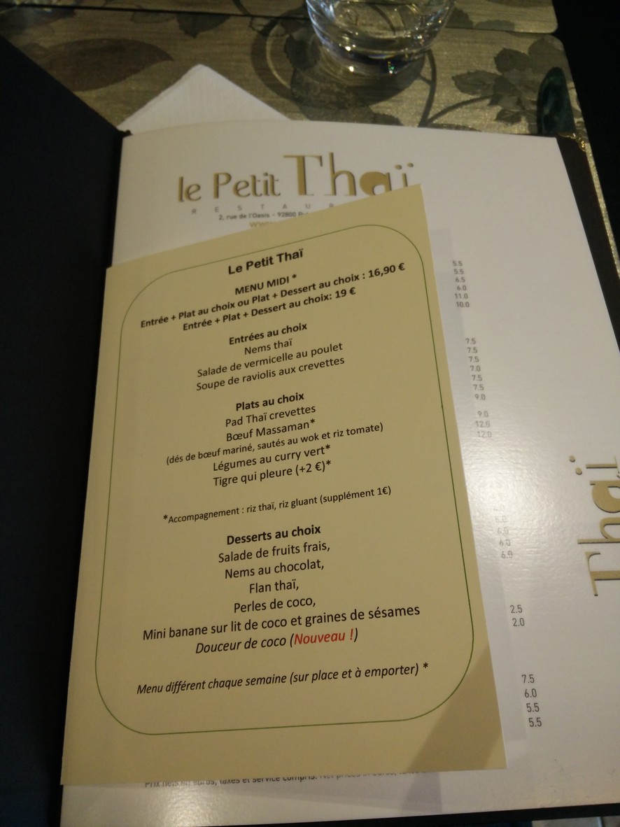 Le Petit Thaï menu 1