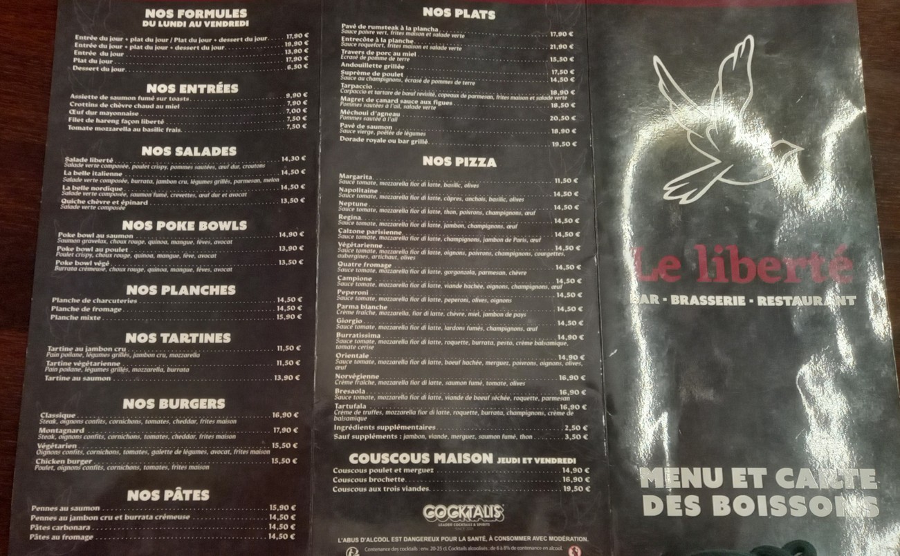 Le Liberté menu 1