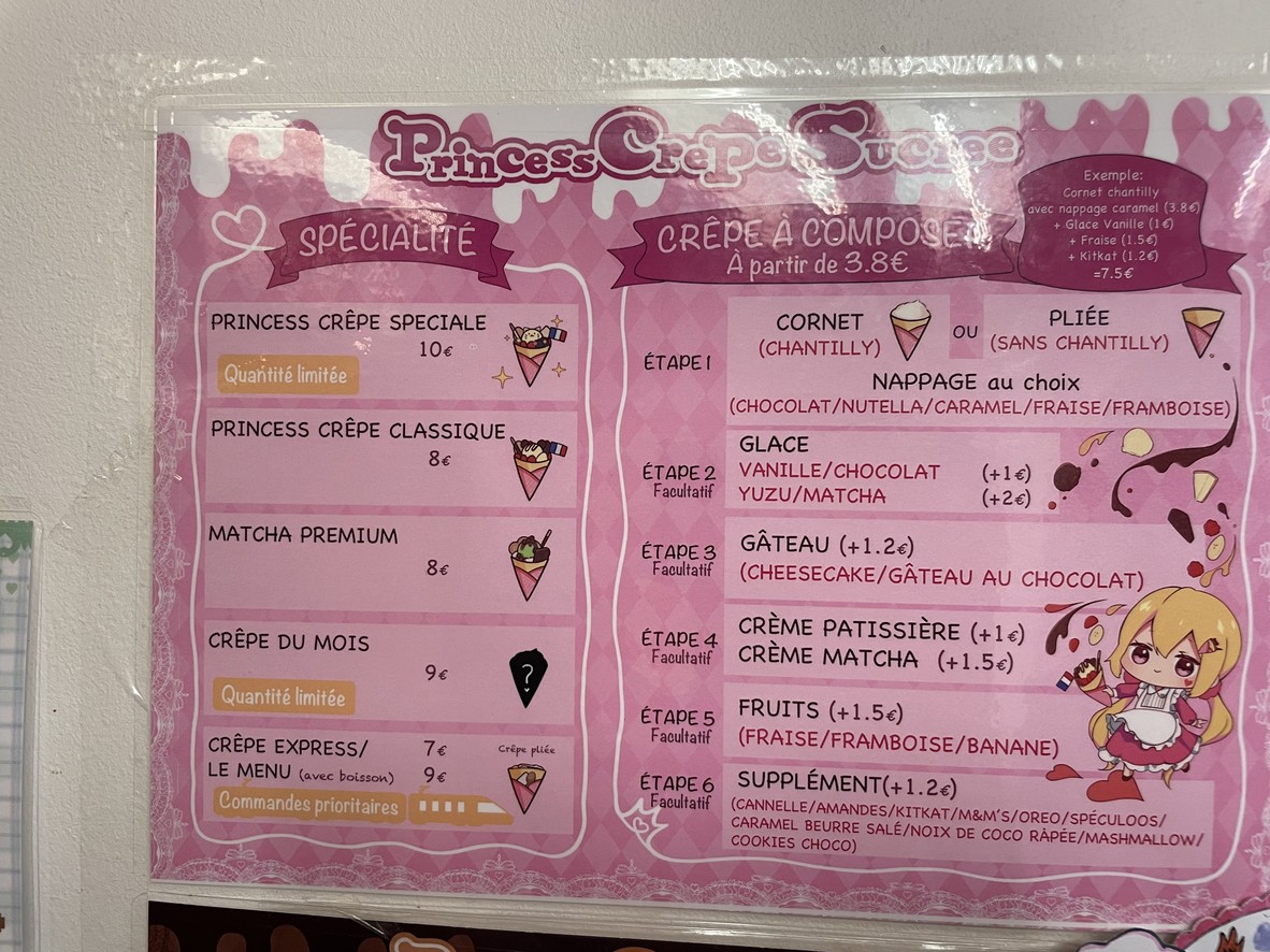 Princess Crêpe menu 1