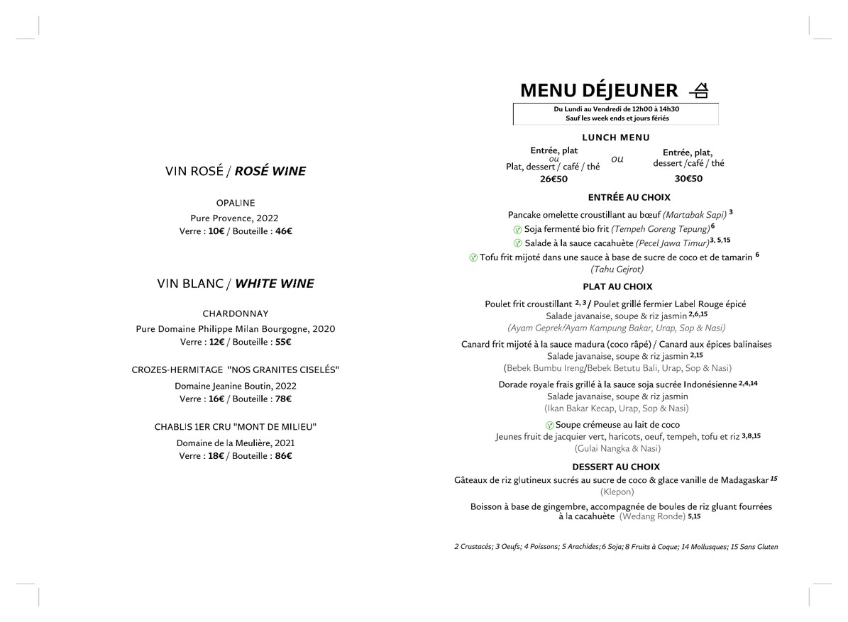 Le Nusa Bistronomie indonesienne menu 1