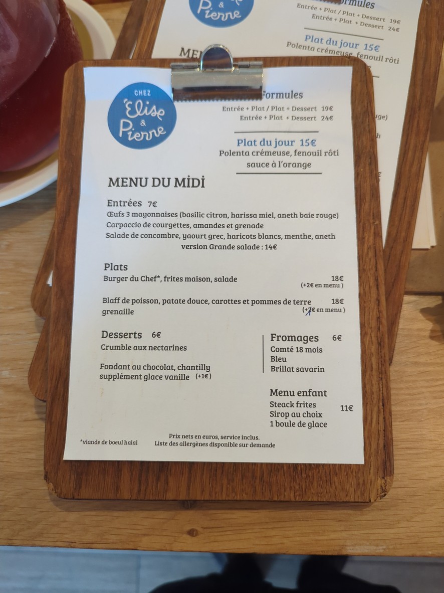 Chez Elise & Pierre menu 1