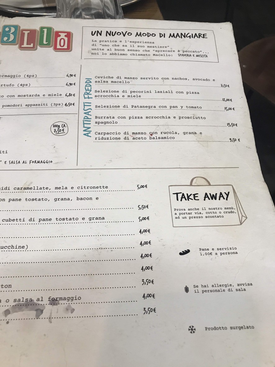 Macello, spaderia e mescita menu 1