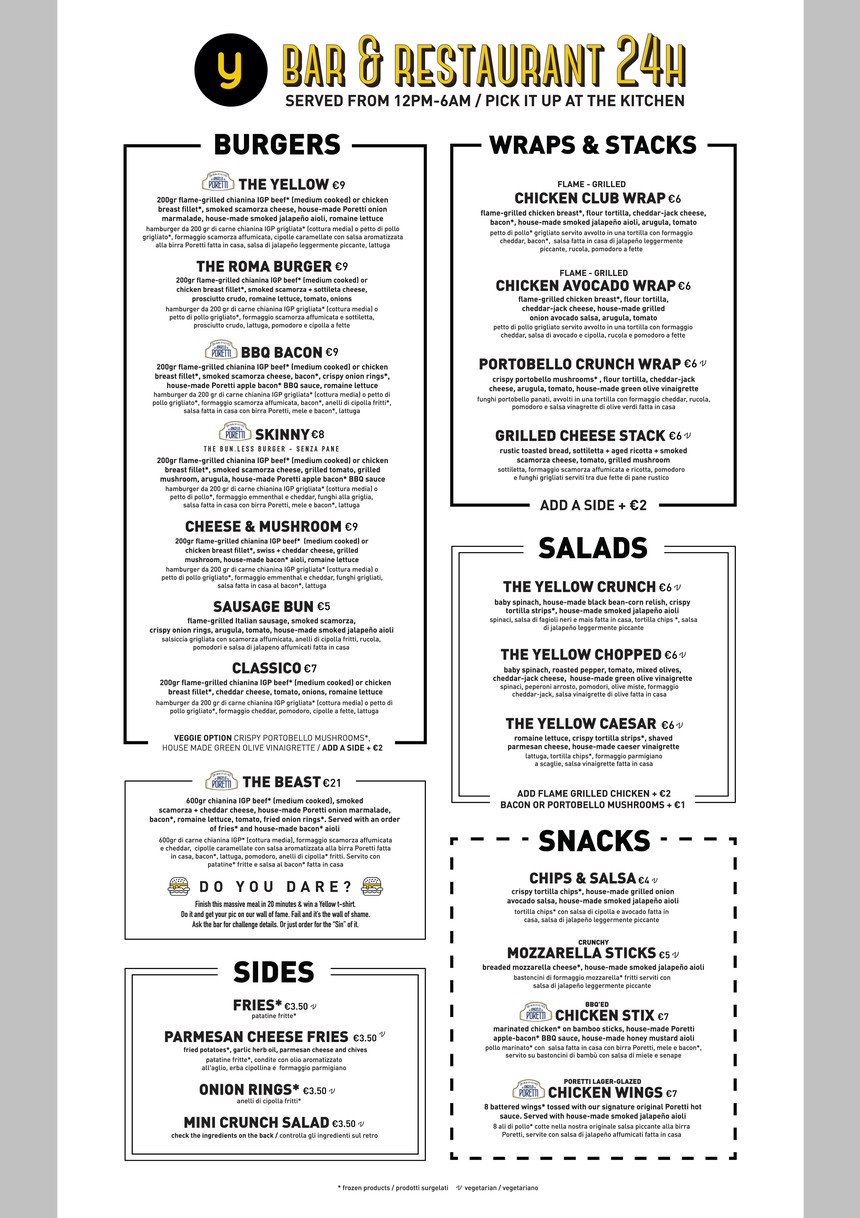 Yellow Bar menu 1