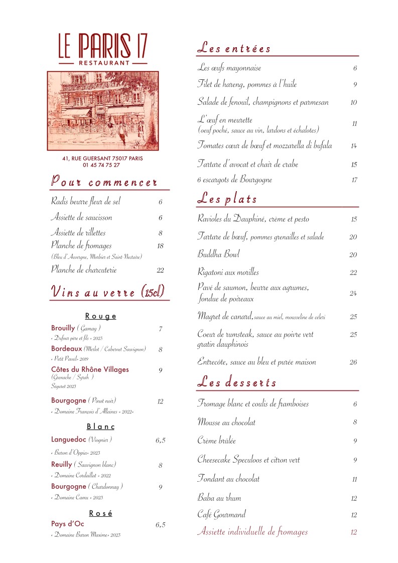 Le Paris 17 menu 1