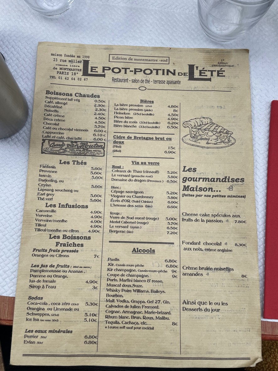 L'Été en Pente Douce menu 1