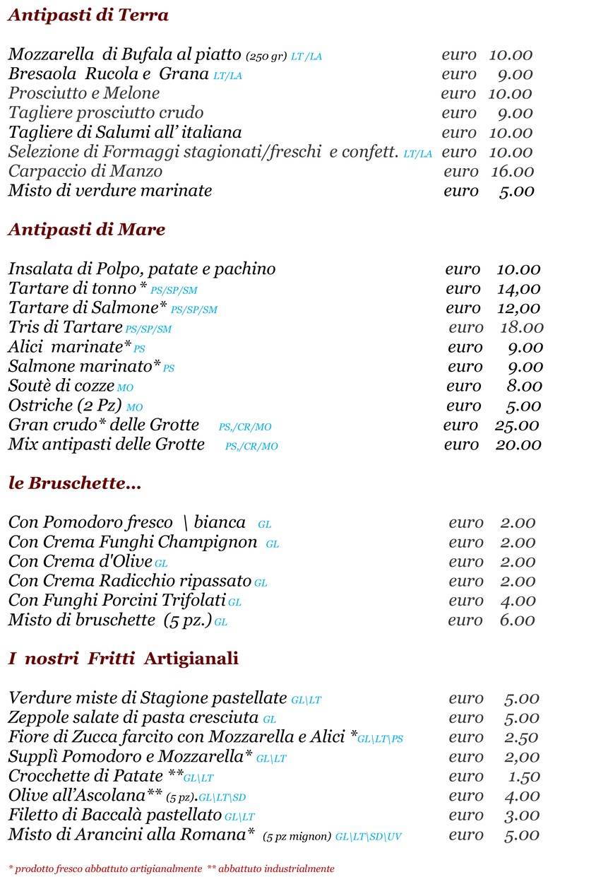 Ristorante Grotte di Livia menu 1