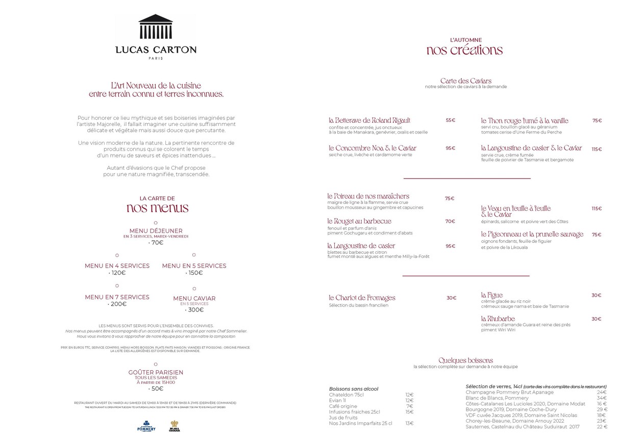 Lucas Carton menu 1