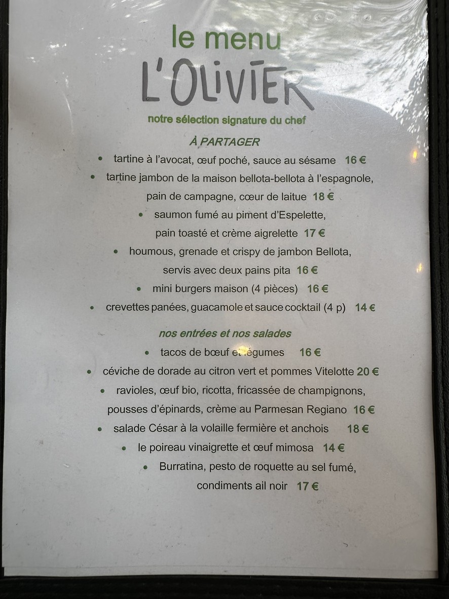 Bistro L'Olivier menu 1