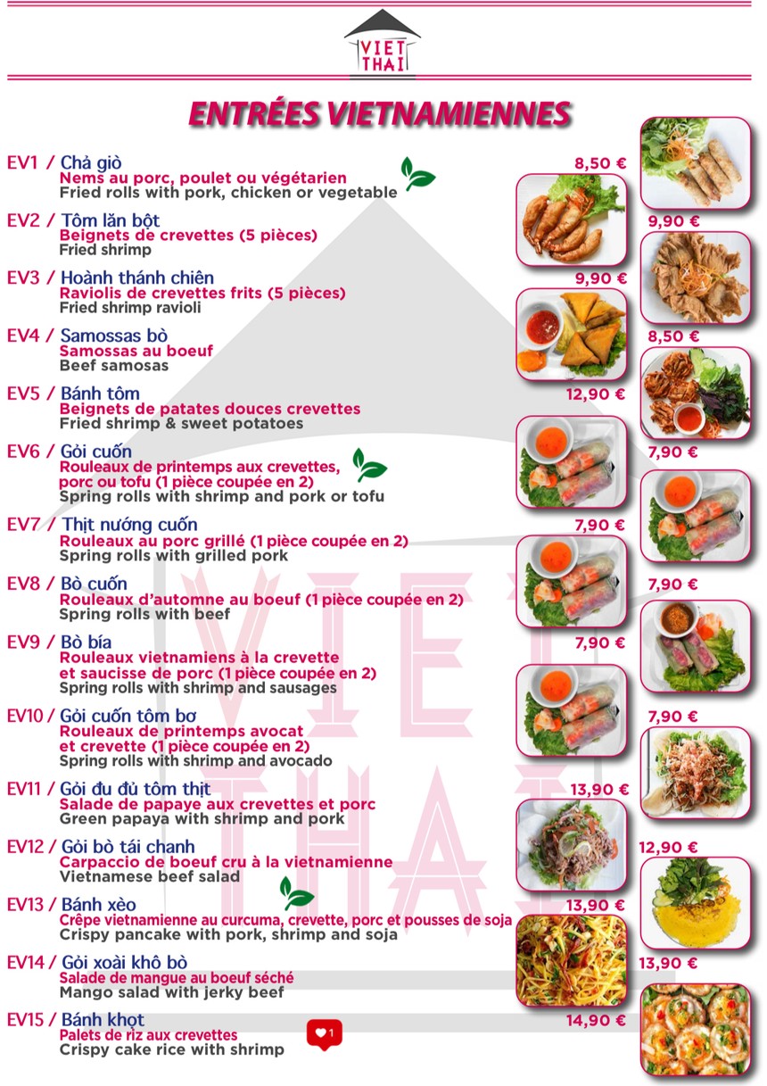 Viet Thai menu 2
