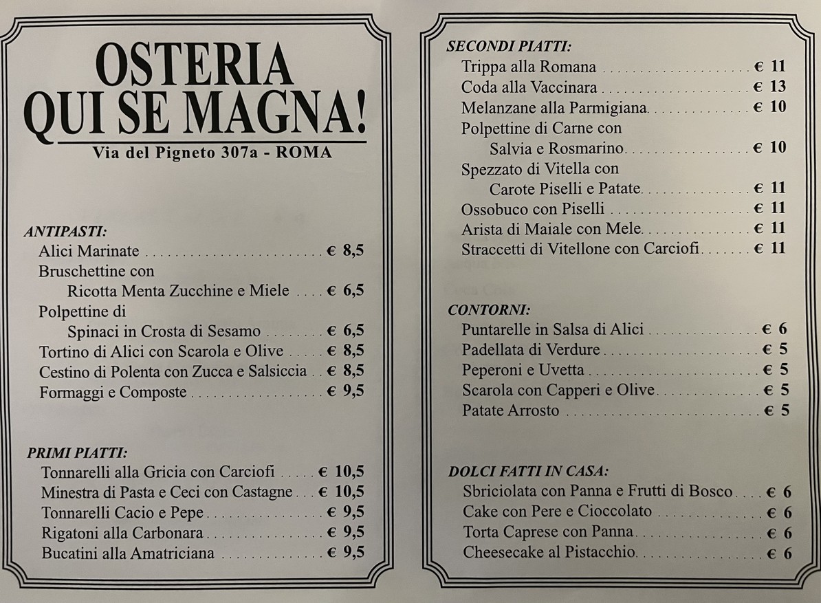 Osteria Qui Se Magna! menu 1