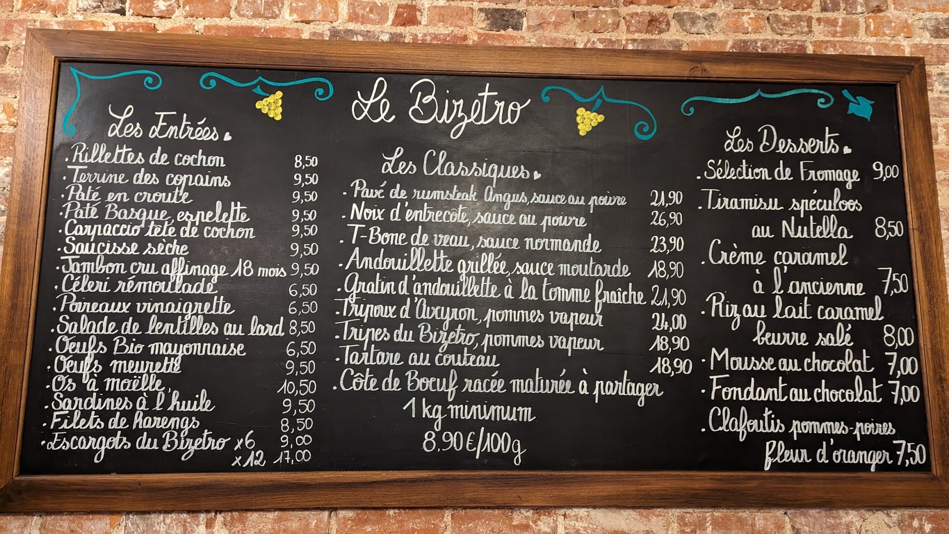 Le Bizetro menu 1